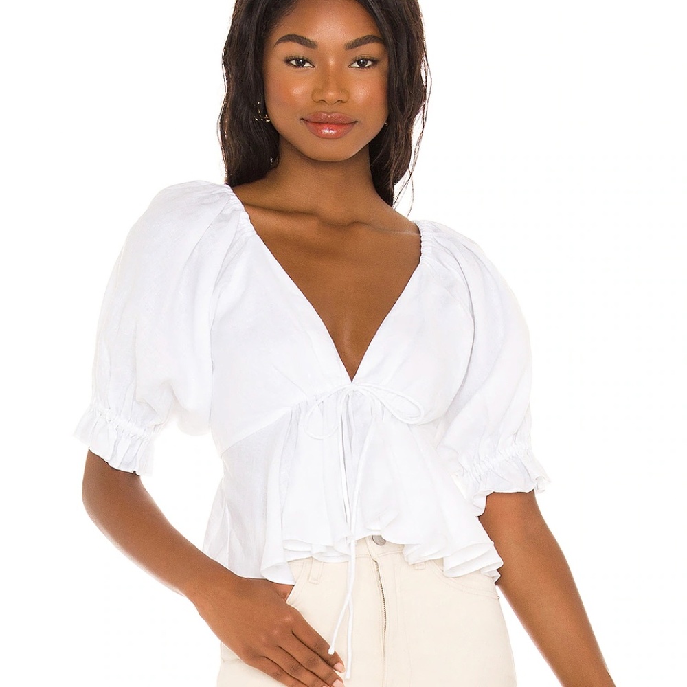 Joslin Studio Sophia Linen Top in Optical White in Size 0